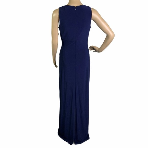 Eliza J Navy Embellished Neckline Ruched Gown - Picture 9 of 12